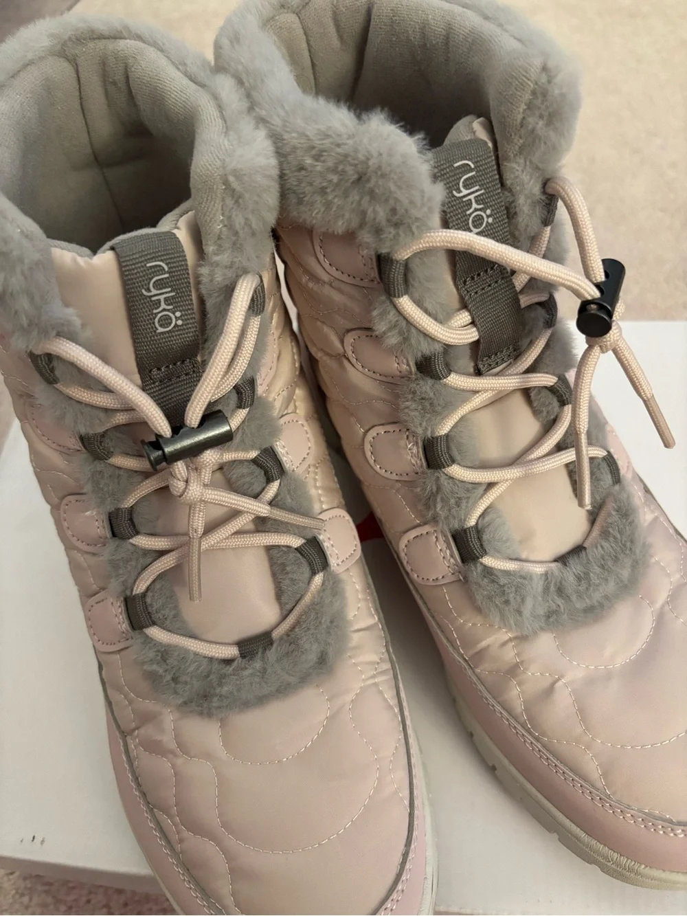 Women’s Ryka Water Repellent Faux-Fur Lace-Up Winter Boots in Blush 8 M